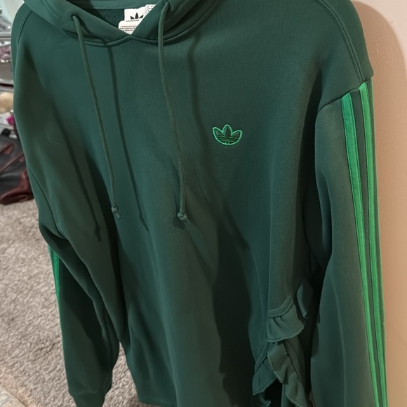 Adidas Originals Dark Green Ruffle Oversized Hoodie, Size S - Picture 2 of 8